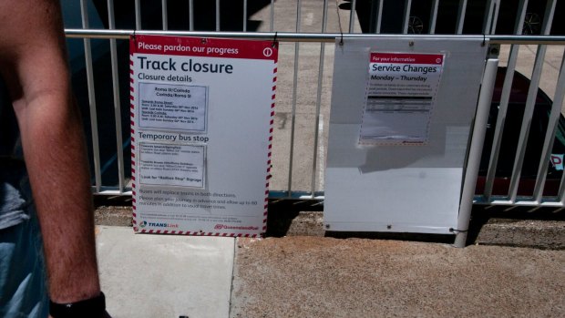A sign at Milton train station this week flags service changes.