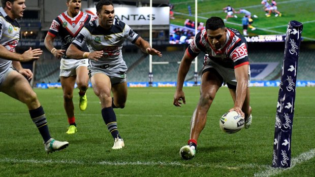 Tearing up: Tupou has been a key finisher in the corner for the Sydney Roosters.