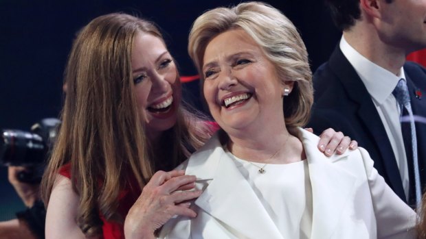 Chelsea Clinton on stage with her mother Hillary on the final day of the Democratic National Convention in Philadelphia last year. 