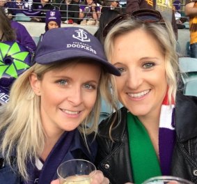 Heather McNeill (left) and friend Michelle Sperinck at a Dockers home game in 2015. 