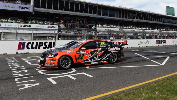 Tearing it up: James Courtney on his way to victory in race two.