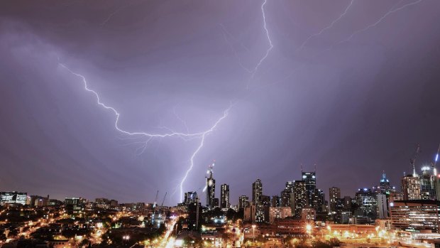 Storm over Melbourne CBD from Docklands