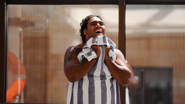 Cooling off: Sam Thaiday after a pool session.