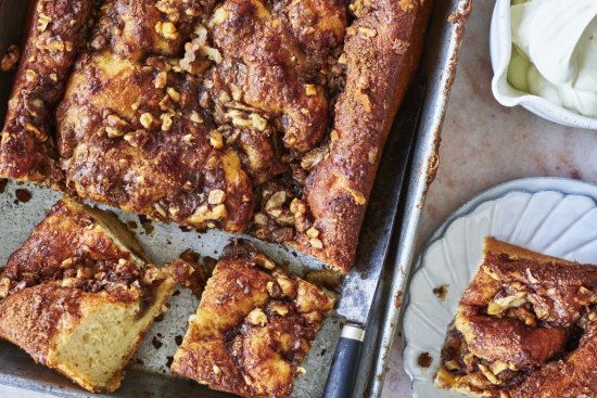 This cake is like a tray-baked cinnamon doughnut.