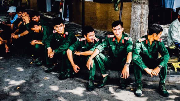 A line of young conscripts in Vietnam (detail).