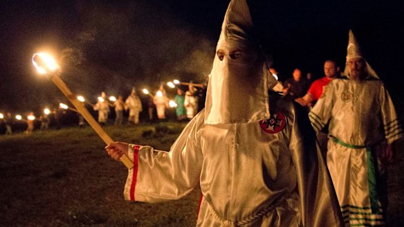 Members of the Ku Klux Klan on the march in Georgia in April.