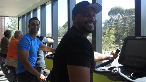 Brothers Brentyn Wilson, of Oxley, and Dareen Wilson, Gowrie, in the gym with a view at the new Southern Cross Club health and wellness building on Yamba Drive.