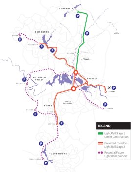 The four light rail options for stage two, which were released by the government in July.