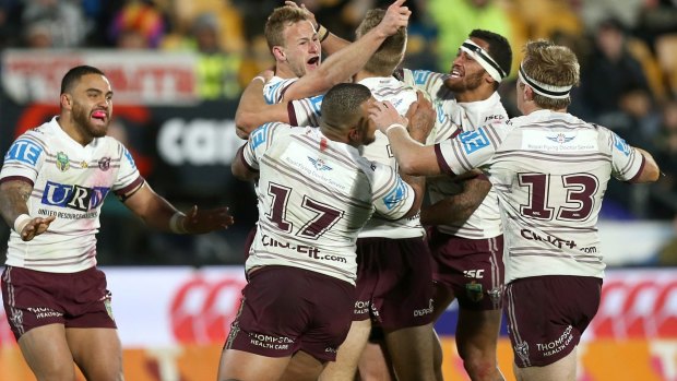 Thriller: Sea Eagles captain Daly Cherry-Evans celebrates winning in extra time against the Warriors last Sunday.