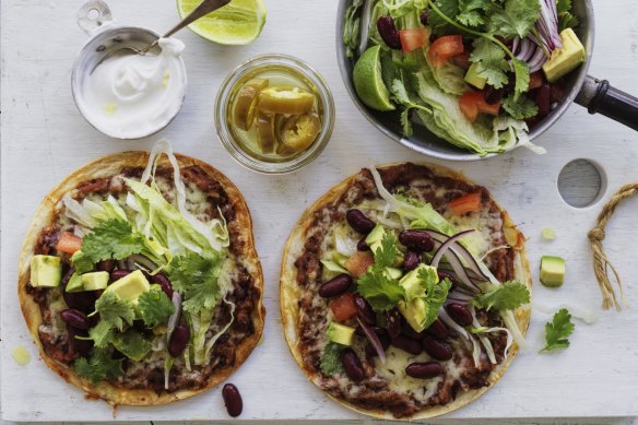 Tortillas with cheesy, speedy smashed beans.