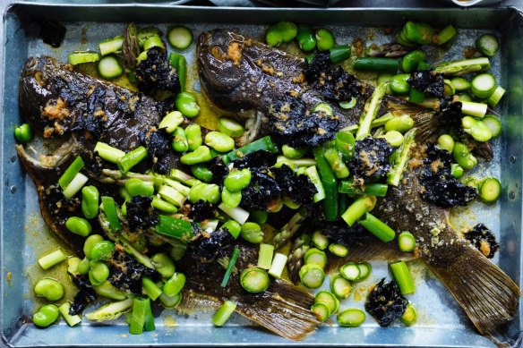 Rodney Dunn's roast whole flounder with seaweed butter.