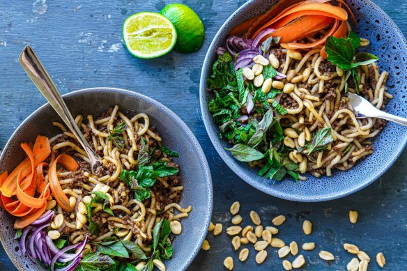 Sticky mustard beef stir-fry.