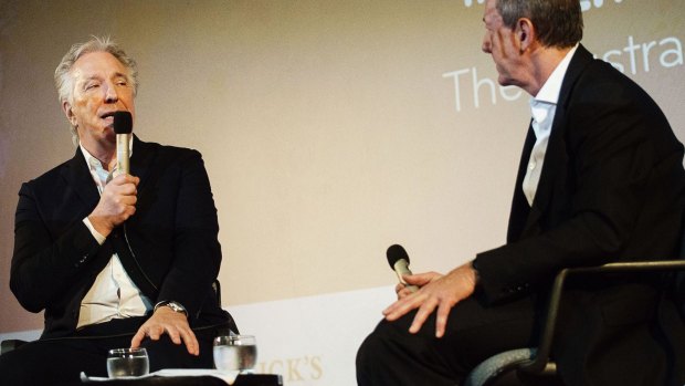 Alan Rickman talks on stage during the Spectrum Now festival in Sydney in March last year. 