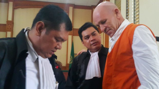 Relieved: David Fox in the Denpasar District Court on Thursday.