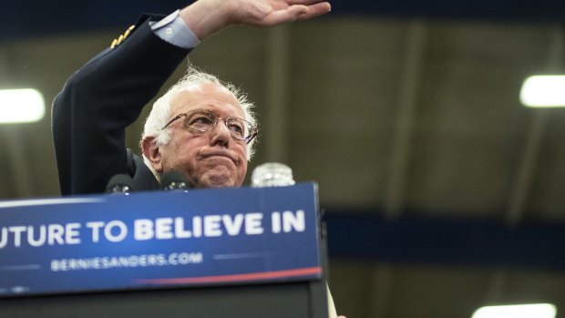Winding down: Bernie Sanders waves during campaigning in Pittsburgh, Pennsylvania.