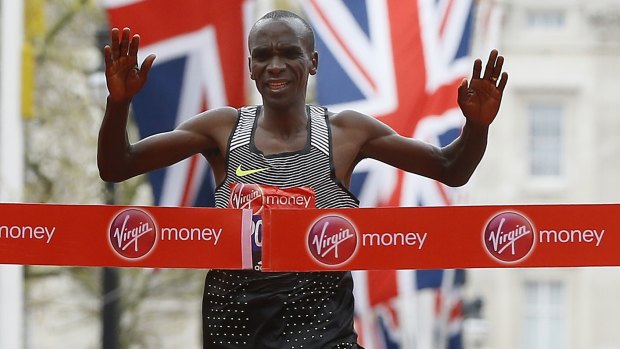 Kenyan Eliud Kipchoge wins the men's London Marathon on Earth on Sunday.