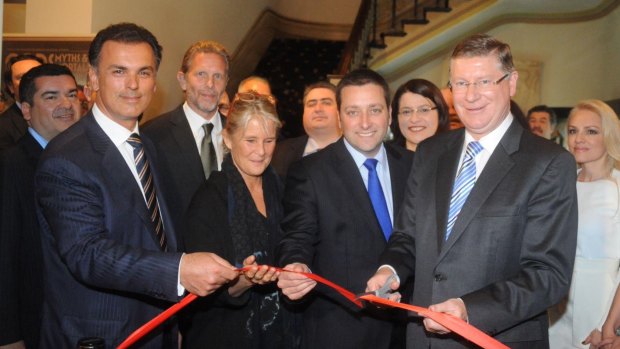 Harry Stamoulis (left) with former planning minister Matthew Guy and former Premier Dennis Napthine 