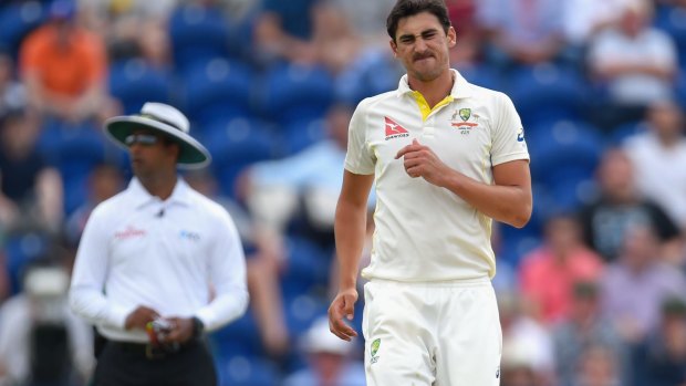 Grimace: Mitchell Starc was troubled by an ankle injury throughout the first Test.