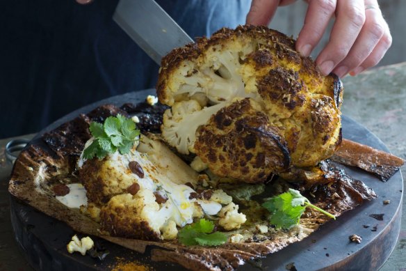 Brined and baked whole cauliflower.