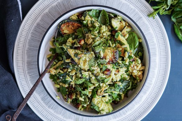 Charred zucchini pasta salad.