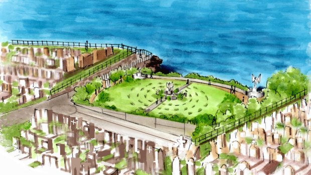 An artist's impression of the pavilion set in the gully of Waverley Cemetery.