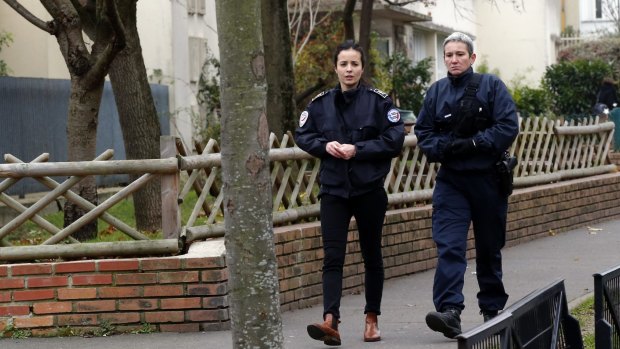 Police officers patrol near the pre-school in the Paris suburb of Aubervilliers.