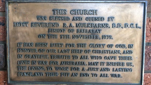 A plaque on the Our Lady Help of Christians church in Warrnambool