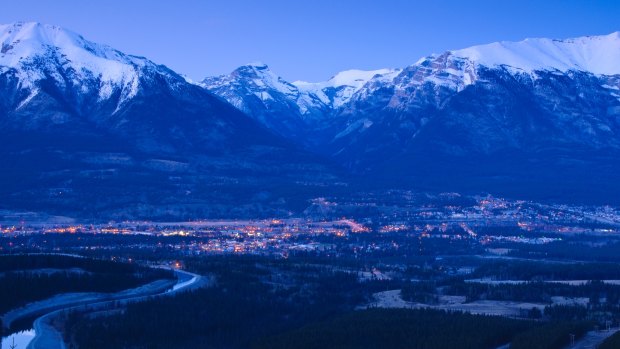 View across Canmore and Bow Valley from Grassi Lakes.