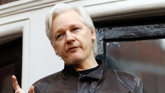 Julian Assange outside the Ecuadorian embassy in London, May 2017. 