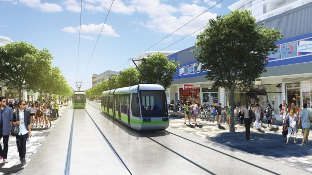 An artist's impression of the proposed Canberra light rail line.