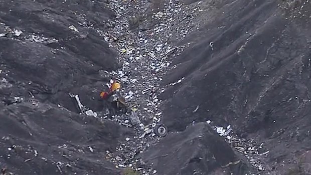 Debris scattered over the crash site near Seyne-les-Alpes in the French Alps on Tuesday.