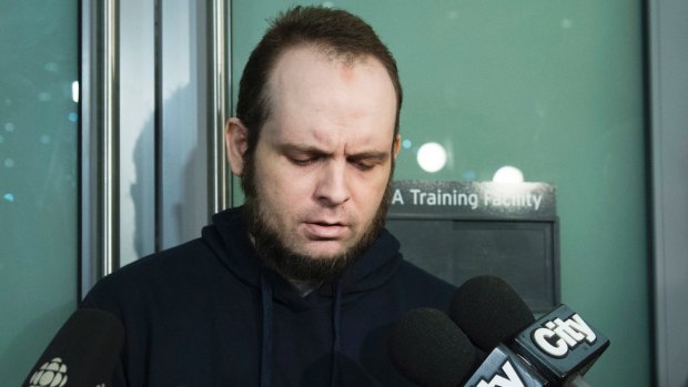 Joshua Boyle speaks to the media after arriving at the Pearson International Airport in Toronto.