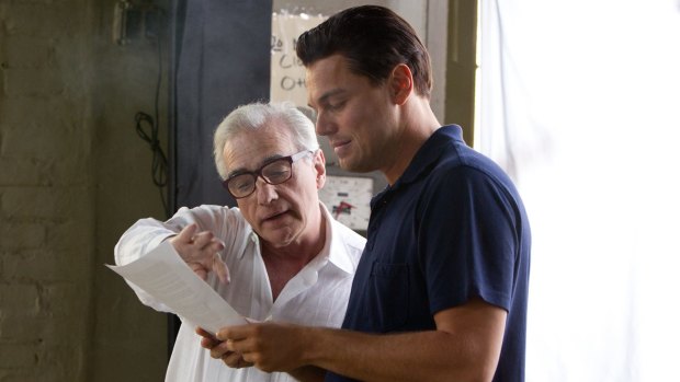 Scorsese and DiCaprio on the set of Wolf of Wall Street.