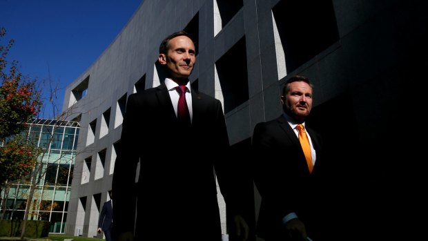 Shadow assistant treasurer Andrew Leigh (left), pictured with Chris Bowen earlier this month at Parliament House, has been campaigning in Brisbane this week.