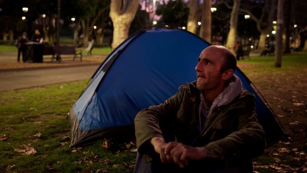 Rob Neville was sleeping in Belmore Park, near Central station, in August. He has battled alcohol and drug addictions but was keen to get his life back on track.