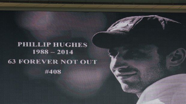 Kiwis pay tribute: A message is displayed on the big screen at Westpac Stadium in Wellington in memory of Phillip Hughes before the Phoenix's clash with Melbourne City. 