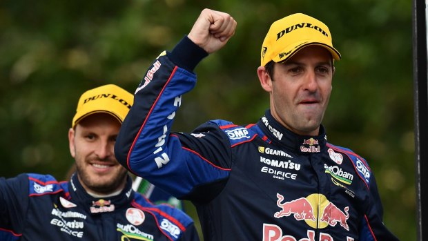 At last: Jamie Whincup on the podium at the Surfers Paradise street circuit.