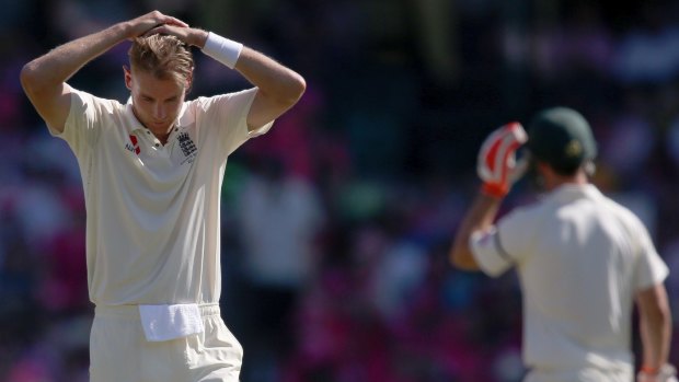 Long day: Stuart Broad looks dejected after conceding more runs.