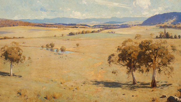 Penleigh Boyd, "The Federal Capital site", 1913, in "Capital and Country: the Federation years 1900-1914" at Canberra Museum and Gallery. 