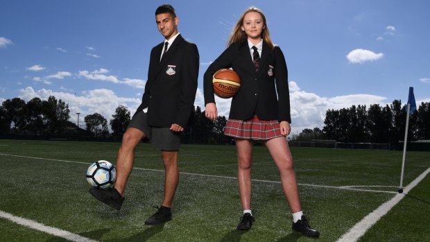 'There's more opportunity there to combine sports with study at a really high level': Endeavour Sports High School students Kyle Sarigiannis and Hannah Higgins want to go to UCLA or Stanford University once they finish their HSC.