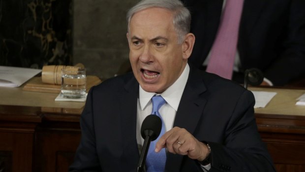 Israeli Prime Minister Benjamin Netanyahu addresses a joint meeting of Congress in Washington.