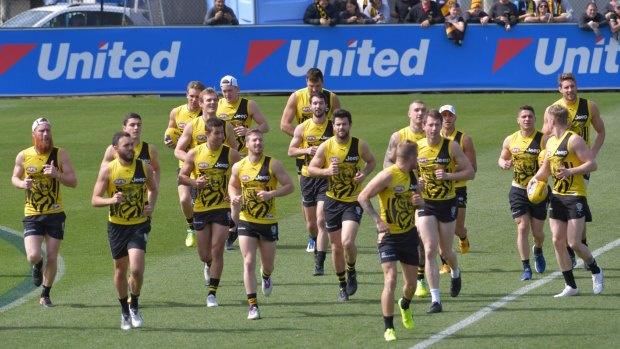 Richmond players prepare for the game against GWS.
