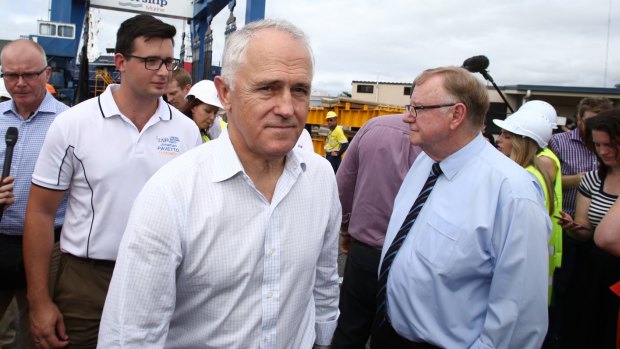 Prime Minister Malcolm Turnbull and senator Ian Macdonald in Cairns on Wednesday.