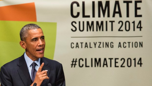 US President Barack Obama speaks at the UN Climate Summit in New York in September.