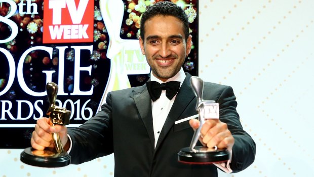 Waleed Aly poses with the Gold Logie Award.