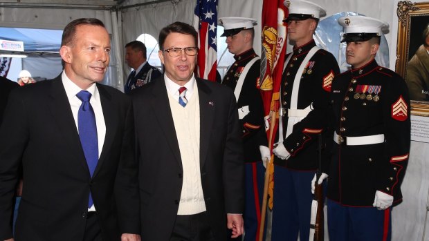 US Ambassador John Berry with former prime minister Tony Abbott at last year's 4th of July Independence Day event at the US  embassy in Canberra.