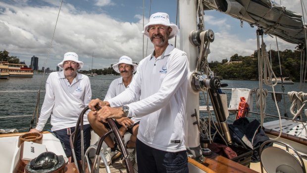 Restored to former glory: From left, co-owner and skipper of Kialoa II, Keith Broughton, crew member Dallas Kilponen and fellow co-owner, Paddy Broughton.