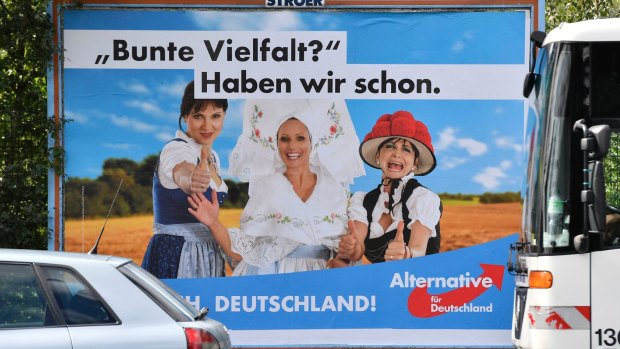 An Alternative for Germany poster: "Colourful variety? We have it already."  