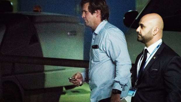 Bulldogs coach Des Hasler leaves a board meeting at Canterbury Leagues Club on Tuesday.