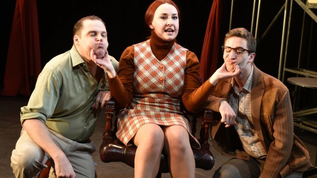 Leads Lyall Brooks, Nicole Melloy and Nelson Gardner have mixed success in Merrily We Roll Along.